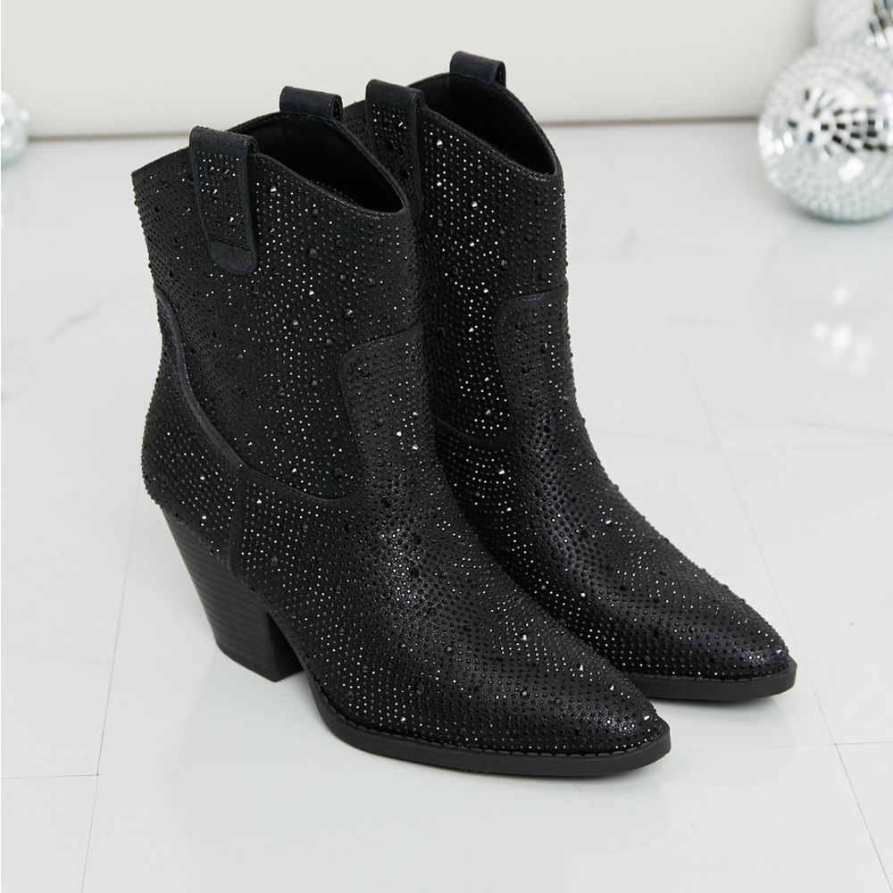 Forever Link Glitter Pointed Toe Booties in Black